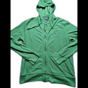 Vintage Polo Ralph Lauren Full Zip Green Hoodie Men's Large Purple Pony Y2k